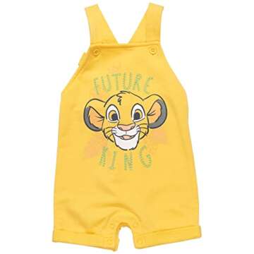 Disney Lion King Simba Infant Baby Boys French Terry Short Overalls T-Shirt and Hat 3 Piece Outfit Set 18 Months