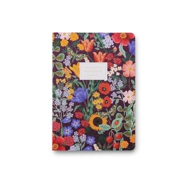 RIFLE PAPER CO. Marguerite Stitched Notebook Set, 8.5" L x 6" W, Set Of 3 Notebooks, 64 Ruled Pages With Gold Ink, Canvas Paper Cover With White Text Paper Interior
