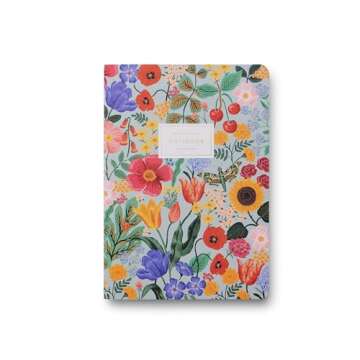 RIFLE PAPER CO. Marguerite Stitched Notebook Set, 8.5" L x 6" W, Set Of 3 Notebooks, 64 Ruled Pages With Gold Ink, Canvas Paper Cover With White Text Paper Interior