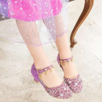 Furdeour Girls Sandals Heels Flower Wedding Party Little Kid Princess for Toddler High Heel Size 12(...