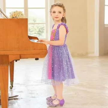 Furdeour Girls Sandals Heels Flower Wedding Party Little Kid Princess for Toddler High Heel Size 12(2902Purple 12)