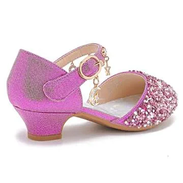 Furdeour Girls Sandals Heels Flower Wedding Party Little Kid Princess for Toddler High Heel Size 12(2902Purple 12)