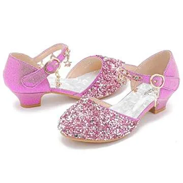 Furdeour Girls Sandals Heels Flower Wedding Party Little Kid Princess for Toddler High Heel Size 12(2902Purple 12)