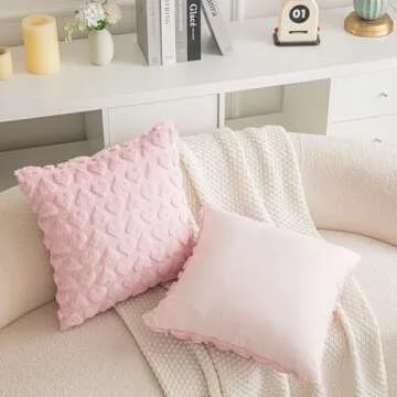 AQOTHES Set of 2 Heart Love Cute Pink Decorative Valentines Throw Pillow Covers 20x20, Soft Plush Faux Fur Wool Pillow Covers for Couch Sofa Home