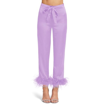 Silk Satin Pajama Set with Removable Feather Trim for Women