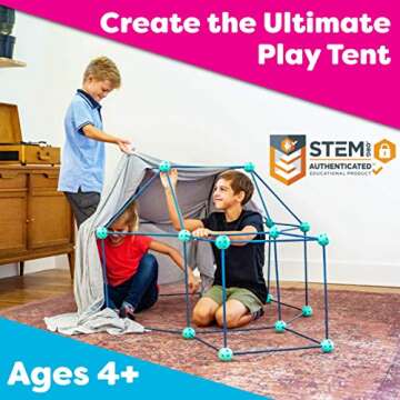 Power your Fun Forts Kids Tent for Kids - 81 Pack STEM Toys Fort Building Kit, Building Toys Play Tent Indoor and Outdoor Playhouse for Kids Construction Toys with 52 Rods and 29 Spheres (Green, Blue)