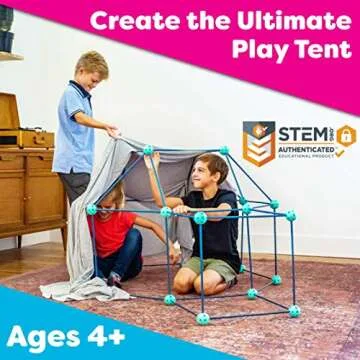 Power your Fun Forts Kids Tent for Kids - 81 Pack STEM Toys Fort Building Kit, Building Toys Play Tent Indoor and Outdoor Playhouse for Kids Construction Toys with 52 Rods and 29 Spheres (Green, Blue)