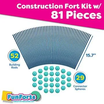 Power your Fun Forts Kids Tent for Kids - 81 Pack STEM Toys Fort Building Kit, Building Toys Play Tent Indoor and Outdoor Playhouse for Kids Construction Toys with 52 Rods and 29 Spheres (Green, Blue)