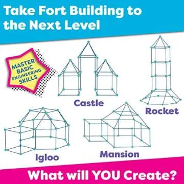 Power your Fun Forts Kids Tent for Kids - 81 Pack STEM Toys Fort Building Kit, Building Toys Play Tent Indoor and Outdoor Playhouse for Kids Construction Toys with 52 Rods and 29 Spheres (Green, Blue)