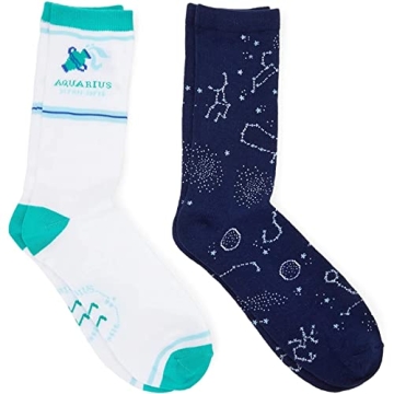 Zodaca Zodiac Theme Gifts - Unisex Aquarius Crew Socks, 2 Pairs