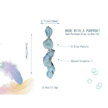 VIUJUH Long Rose Petal Dangle Earrings - Fashion Boho Acrylic Flower Earrings - Large Statement Resin Floral Earrings for Lady, Bridal, Great for Pageant, Prom, Gifts Box (Grey)