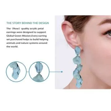 VIUJUH Long Rose Petal Dangle Earrings - Fashion Boho Acrylic Flower Earrings - Large Statement Resin Floral Earrings for Lady, Bridal, Great for Pageant, Prom, Gifts Box (Grey)