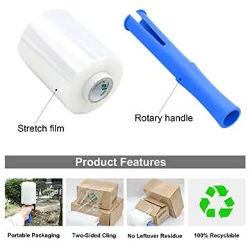 BOMEI PACK Clear Industrial Stretch Wrap Film 5" x 1000ft 2 Pack with Handle, 5" x 1000ft for Moving Supplies, Plastic Wrap for Packing, Heavy Duty Stretch Film