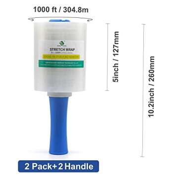 BOMEI PACK Clear Industrial Stretch Wrap Film 5" x 1000ft 2 Pack with Handle, 5" x 1000ft for Moving Supplies, Plastic Wrap for Packing, Heavy Duty Stretch Film