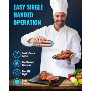 Sweet Alice Gravity Electric Pepper/Salt Grinder, Salt or Pepper Mill, Adjustable Coarseness, Batter...