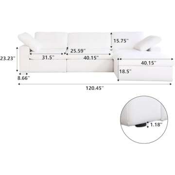 JACH 120" L Shape Cloud Modular Couches for Living Room, Modern Convertible Sectional Sofa Couch, Co...