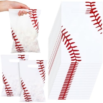 Yeaqee 50 Pieces Baseball Gift Bags with Handle Baseball Treat Bags Baseball Cellophane Bags Candy B...