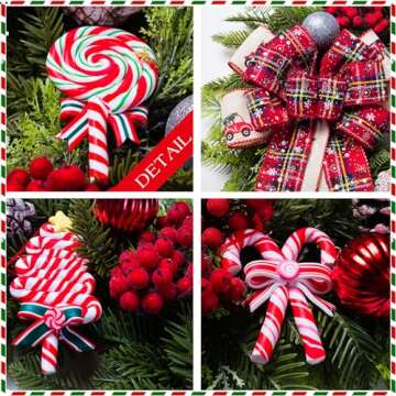 WREATHOME Christmas Wreaths for Front Door, 20 Inch Lighted Artificial Christmas Door Wreath with Christmas Ball Bow, Holiday Decorations