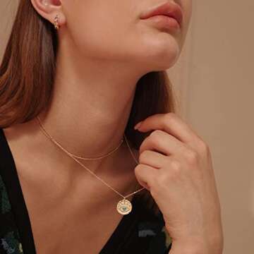 MEVECCO Gold Dainty Layered Evil Eye Necklace,18K Gold Plated Cute Delicate Tiny White Cubic Zirconi...