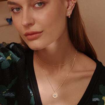 MEVECCO Gold Dainty Layered Evil Eye Necklace,18K Gold Plated Cute Delicate Tiny White Cubic Zirconia Solitire Bead Chain Necklace,Layer Minimalist Necklace for Women