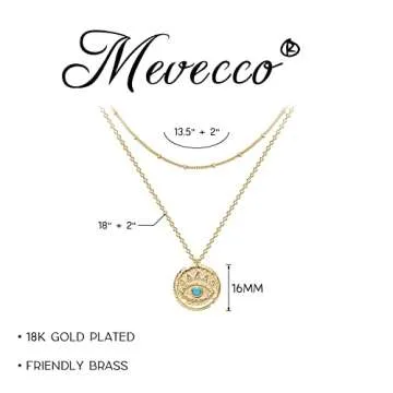 MEVECCO Gold Dainty Layered Evil Eye Necklace,18K Gold Plated Cute Delicate Tiny White Cubic Zirconia Solitire Bead Chain Necklace,Layer Minimalist Necklace for Women