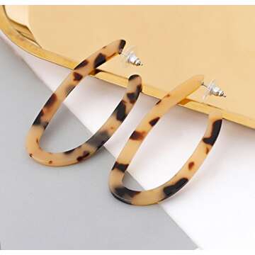 CEALXHENY Women’s Mottled Hoop Earrings Bohemia Acrylic Resin Hoops Stud Earrings