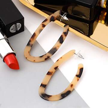 CEALXHENY Women’s Mottled Hoop Earrings Bohemia Acrylic Resin Hoops Stud Earrings