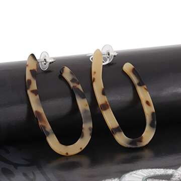 CEALXHENY Women’s Mottled Hoop Earrings Bohemia Acrylic Resin Hoops Stud Earrings