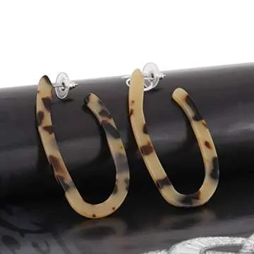 CEALXHENY Women’s Mottled Hoop Earrings Bohemia Acrylic Resin Hoops Stud Earrings