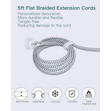 Power Strip with USB, Addtam ETL Certificate Flat Plug Extension Cord with 3 USB Ports, 3 Widely Spaced Outlets, 5 Feet Braided Cord, Desktop Small Travel Power Strip for Cruise Ship, Home, Office
