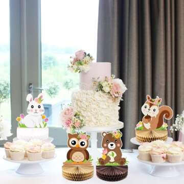 Distaratie 11PCS Floral Woodland Honeycomb Centerpieces Flowers Boho Forest Creatures Table Toppers ...