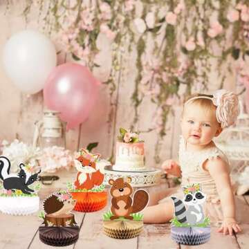 Distaratie 11PCS Floral Woodland Honeycomb Centerpieces Flowers Boho Forest Creatures Table Toppers Woodland Baby Shower Welcome Baby Nursery Carbin Wild Animal Party Supplies Fox Bear Shaped 3D Decor