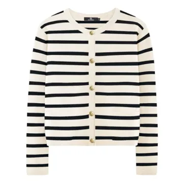 LILLUSORY Women’s Striped Cardigan Sweater - Fashionable Lightweight Long Sleeve Tops