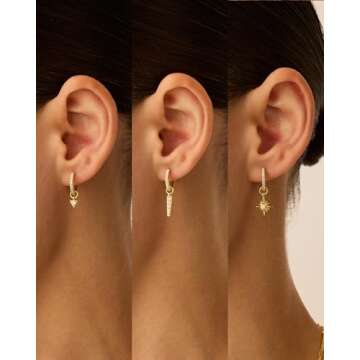 PAVOI 18K Yellow Gold Plated Huggie Earrings and Charm Set for Women | Mix and Match Earring Pack wi...