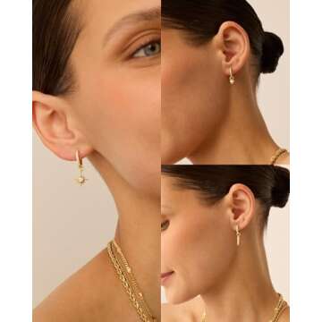 PAVOI 18K Yellow Gold Plated Huggie Earrings and Charm Set for Women | Mix and Match Earring Pack with Star Cubic Zirconia Charms