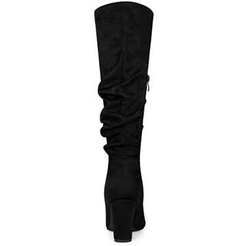 Allegra K Slouchy Pointed Toe Chunky Heel Knee High Boots