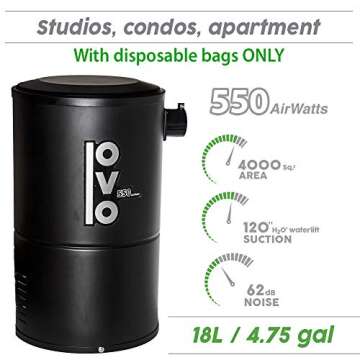 OVO Compact and Powerful Central Vacuum System 550AW – 30ft Accessory Kit Included
