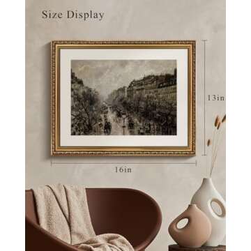 VIYYIEA Gold Framed Wall Art Canvas Print Home Decor for Living Room Classical Cityscape Artwork Wall Decorations Vintage Canvas Prints Parisian Street Bathroom Farmhouse Wall Pictures Office 16x20in