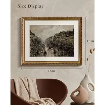 VIYYIEA Gold Framed Wall Art Canvas Print Home Decor for Living Room Classical Cityscape Artwork Wall Decorations Vintage Canvas Prints Parisian Street Bathroom Farmhouse Wall Pictures Office 16x20in