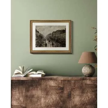 VIYYIEA Gold Framed Wall Art Canvas Print Home Decor for Living Room Classical Cityscape Artwork Wall Decorations Vintage Canvas Prints Parisian Street Bathroom Farmhouse Wall Pictures Office 16x20in