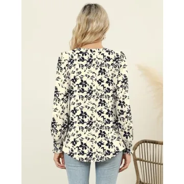 LOMON Women's Stylish Pleated Long Sleeve Tops for Fall