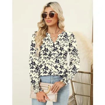 LOMON Women's Stylish Pleated Long Sleeve Tops for Fall