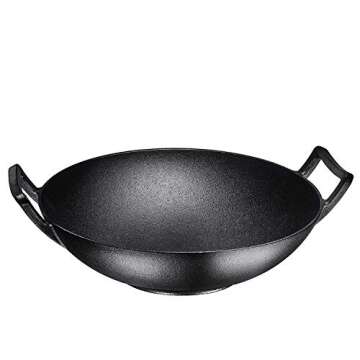 Bruntmor 14 Inch Blue Enameled Cast Iron Wok/Pot - Nonstick Skillet Pan with Large Loop Handles for Versatile Cooking - Oven Safe & Electric Stovetop Compatible - Indoor and Outdoor Culinary Essential