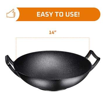 Bruntmor 14 Inch Blue Enameled Cast Iron Wok/Pot - Nonstick Skillet Pan with Large Loop Handles for Versatile Cooking - Oven Safe & Electric Stovetop Compatible - Indoor and Outdoor Culinary Essential