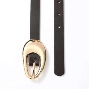 RISANTRY Genuine Leather Belt for Women Brown Leather With Smooth Oval Gold Metal Buckle Luxury Casual Fashion Belts