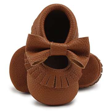 DELEBAO Infant Toddler Baby Soft Sole Tassel Bowknot Moccasinss Crib Shoes (6-12 Months, Brown)