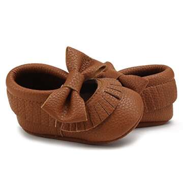 DELEBAO Infant Toddler Baby Soft Sole Tassel Bowknot Moccasinss Crib Shoes (6-12 Months, Brown)