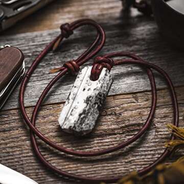 Wazoo Viking Whetstone Pendant | Knife Sharpener Necklace | Arkansas Novaculite on Leather Cord | Norse Inspired Knotwork | MADE IN USA!