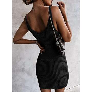Sidefeel Bodycon Dresses for Women 2025 Summer V Neck Tank Sleeveless Sundresses Ribbed Knit Sexy Club Night Out Dresses Small Black