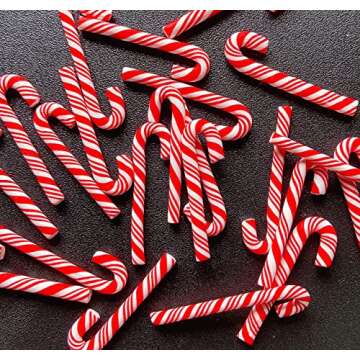 100Pcs Clay Candy Canes Red White Candy Canes Christmas Candy Cane Faux Candy Cane Christmas Stick Mini Polymer Soft Clay DIY Decoration for Nail Art Kit DIY Cake Food（3CM-Red +White）